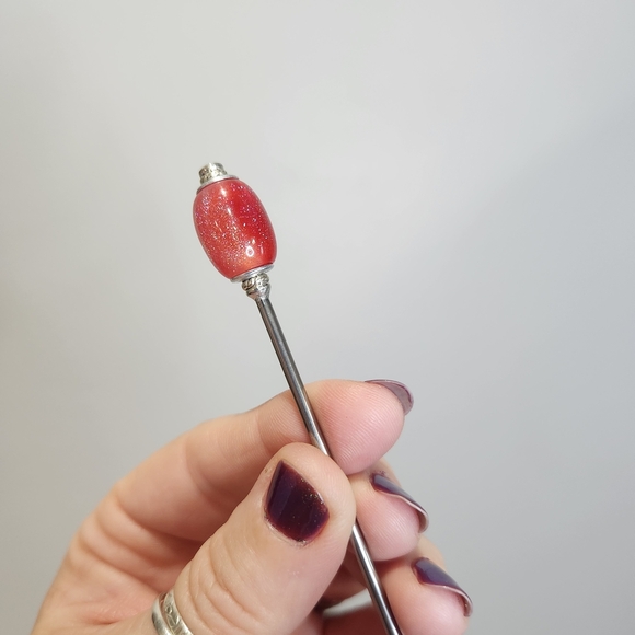 Glimmercore Crimson Spell  Stainless Steel Hair Stick Red Sparkle Charm Updo Pin - Picture 1 of 6